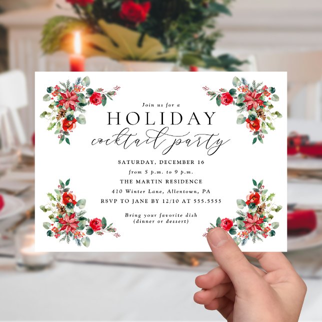 Watercolor Winter Floral Holiday Cocktail Party  Invitation (Creator Uploaded)