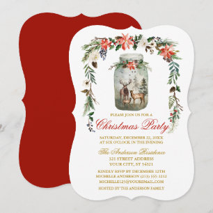Watercolor Winter Floral Mason Jar Christmas Party Invitation