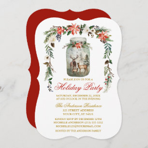 Watercolor Winter Floral Mason Jar Holiday Party Invitation