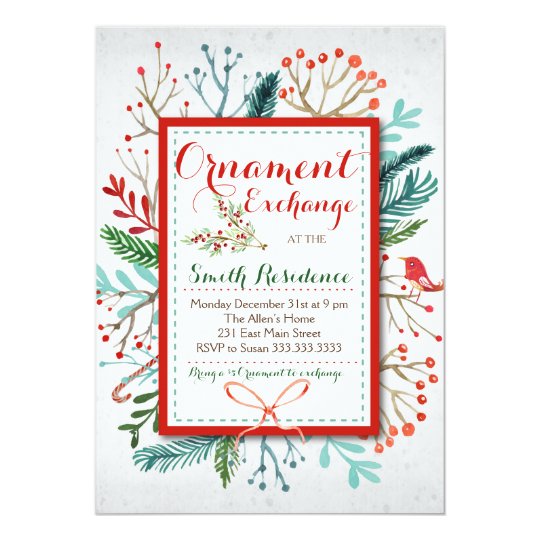 watercolor winter floral ornament exchange invitation zazzle com