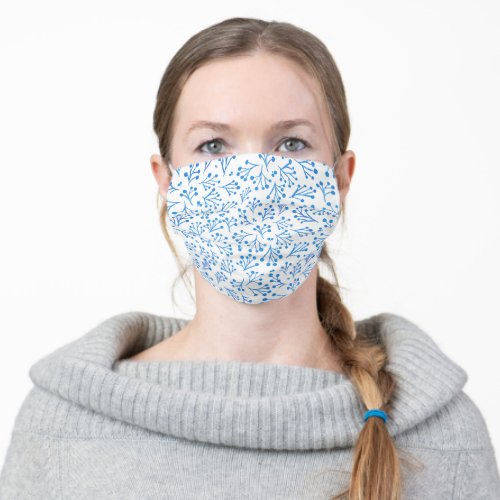 Watercolor winter flowers _ blue adult cloth face mask