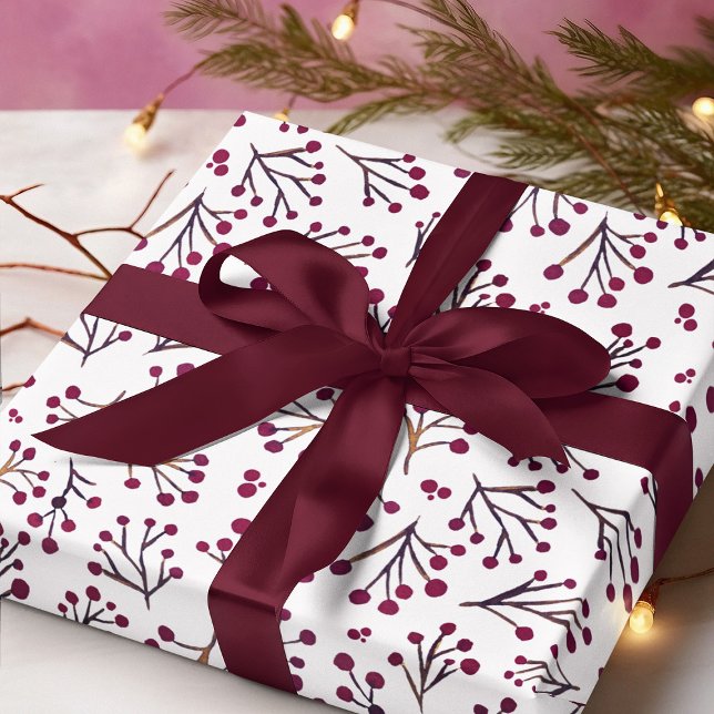 Watercolor winter flowers - burgundy wrapping paper sheets (Creator Uploaded)