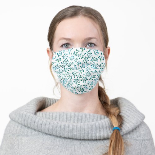 Watercolor winter flowers _ turquoise adult cloth face mask