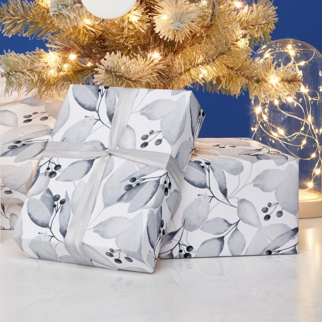 Watercolor Winter Foliage Christmas Holiday Wrapping Paper (Holidays)