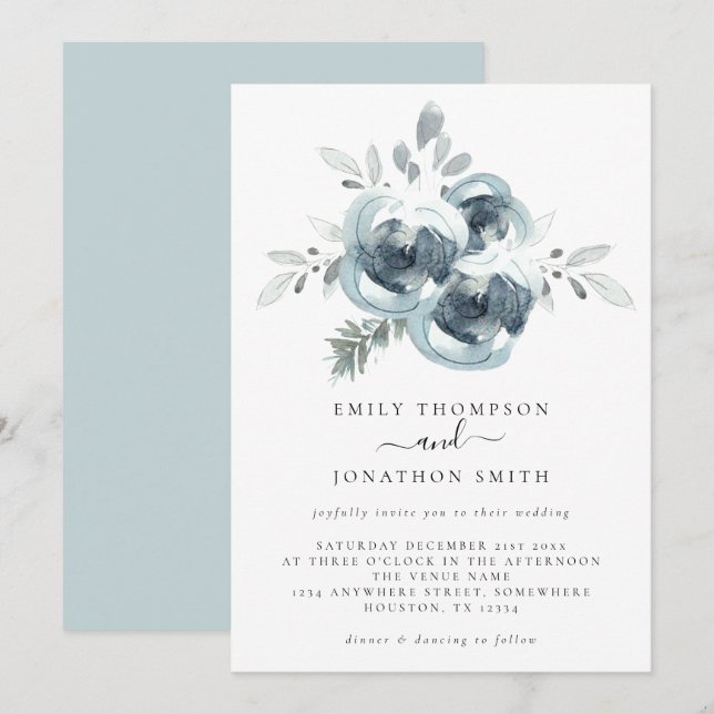 Watercolor Winter Foliage Christmas Wedding Invitation (Front/Back)