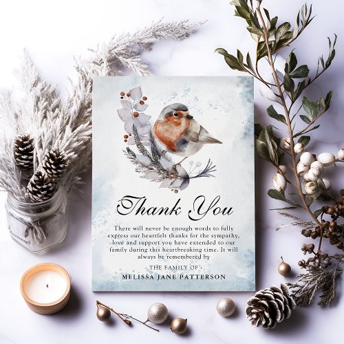 Watercolor Winter Foliage  Robin Funeral  Thank You Card