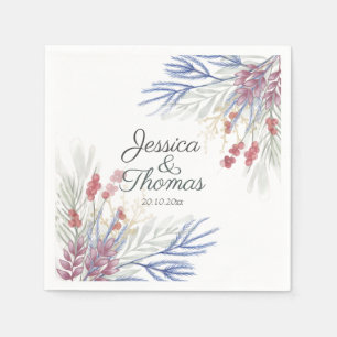 Watercolor Winter foliage Wedding Napkins
