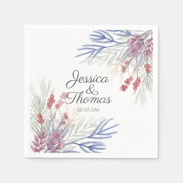 Watercolor Winter foliage Wedding Napkins (Front)