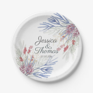 Watercolor Winter foliage Wedding Paper Plates