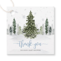 Watercolor Winter Forest Blue Baby Shower Favor Tags