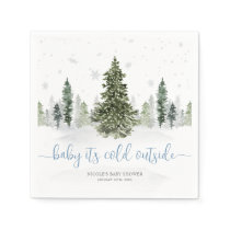 Watercolor Winter Forest Blue Baby Shower Napkins