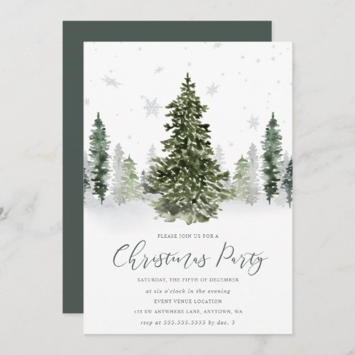 Watercolor Winter Forest Christmas Party Invitation