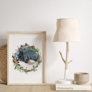 Watercolor Winter Forest Christmas  Poster