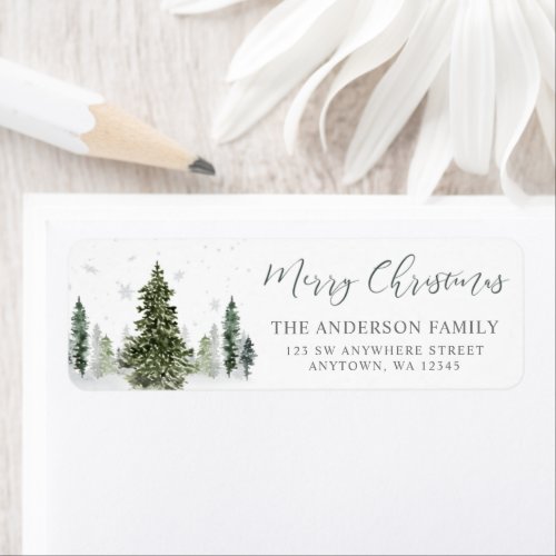 Watercolor Winter Forest Christmas Return Address Label