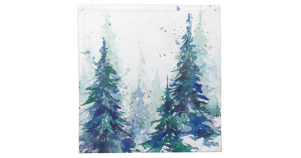 Watercolor winter forest Christmas tree modern ill Cloth Napkin | Zazzle