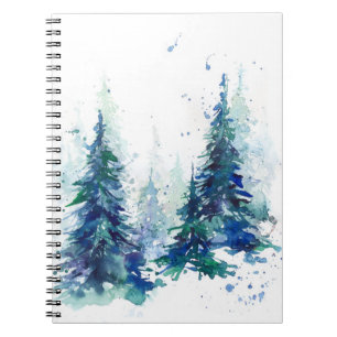 Watercolor winter forest Christmas tree modern ill Notebook