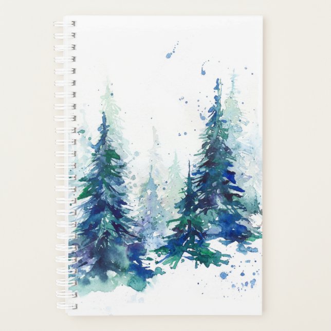 Watercolor winter forest Christmas tree modern ill Planner (Front)