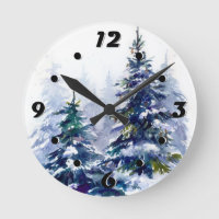 Watercolor winter forest Christmas tree modern ill