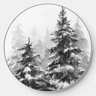 Watercolor winter forest Christmas tree modern Wireless Charger