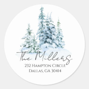 Watercolor Winter Forest Classic Round Sticker