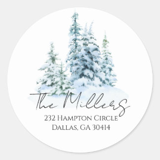 Watercolor Winter Forest Classic Round Sticker