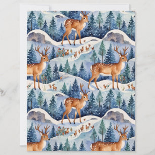 Watercolor Winter Forest & Deer Scrapbook Paper