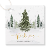 Watercolor Winter Forest Gold Baby Shower Favor Tags