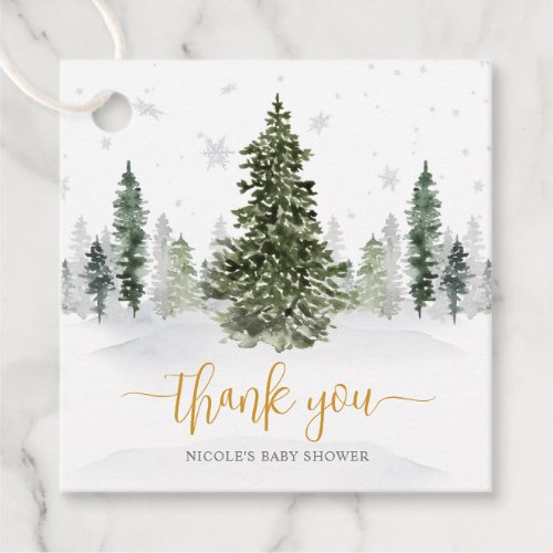 Watercolor Winter Forest Gold Baby Shower Favor Tags