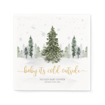 Watercolor Winter Forest Gold Baby Shower Napkins