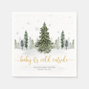 Watercolor Winter Forest Gold Baby Shower Napkins
