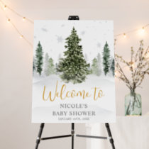 Watercolor Winter Forest Gold Baby Shower Welcome Foam Board
