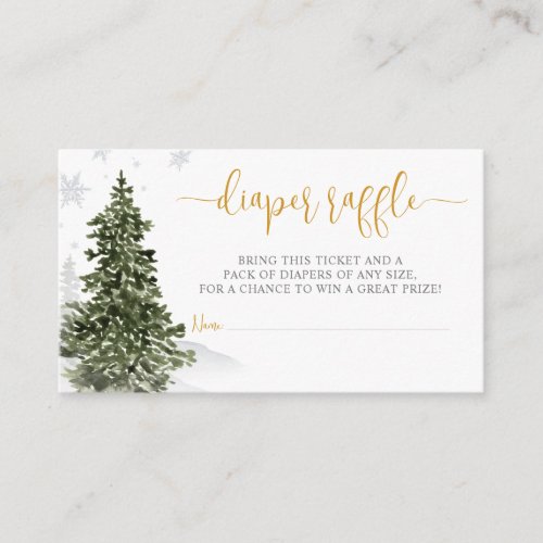 Watercolor Winter Forest Gold Diaper Raffle Ticket Enclosure Card