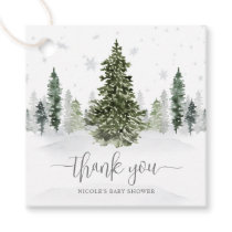 Watercolor Winter Forest Gray Baby Shower Favor Tags