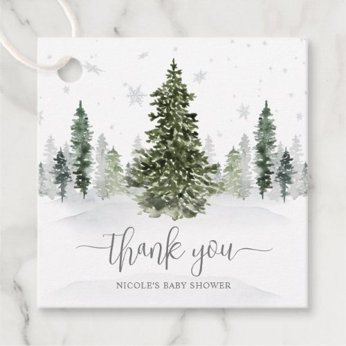 Watercolor Winter Forest Gray Baby Shower Favor Tags