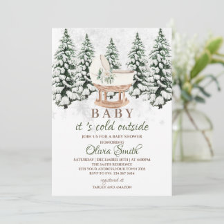 Watercolor Winter Forest Gray Baby Shower Invitation