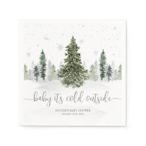 Watercolor Winter Forest Gray Baby Shower Napkins
