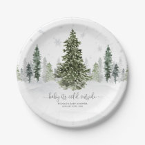 Watercolor Winter Forest Gray Baby Shower Paper Plates