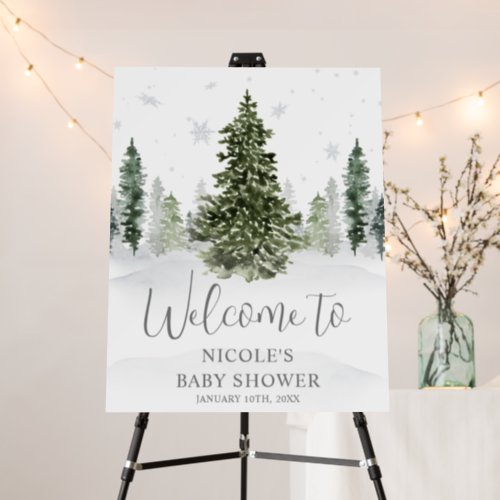 Watercolor Winter Forest Gray Baby Shower Welcome Foam Board