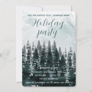 Watercolor winter forest holiday party corporate invitation