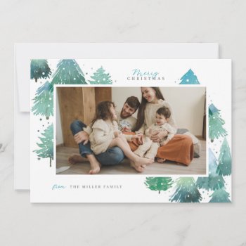 Watercolor Winter Forest Holiday Photo Card by fourwetfeet at Zazzle