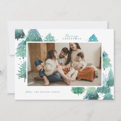 Watercolor Winter Forest Holiday Photo Card