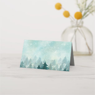 Watercolor Winter Forest Holiday Place Card
