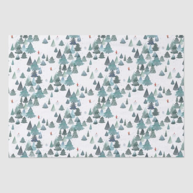 Watercolor Winter Forest Holiday Tissue Paper (Front)
