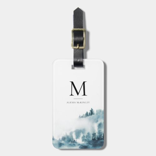 Watercolor Winter Forest Monogram Luggage Tag