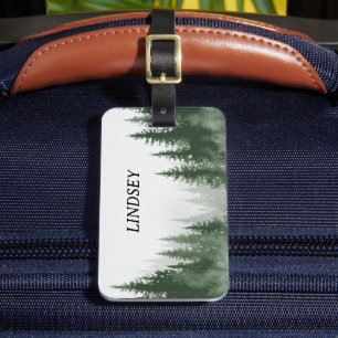 Watercolor Winter Forest Monogram  Luggage Tag