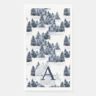 Watercolor Winter Forest Monogrammed Christmas Paper Guest Towels
