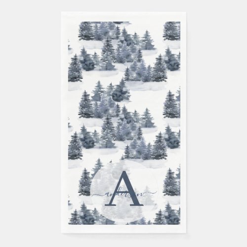 Watercolor Winter Forest Monogrammed Christmas Paper Guest Towels