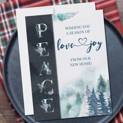 Watercolor Winter Forest Peace Love Joy Moving Announcement