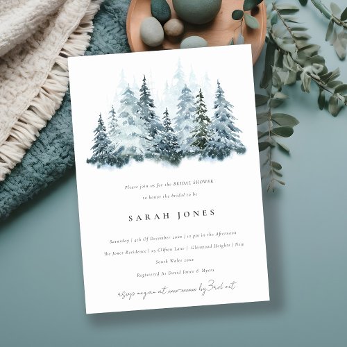 Watercolor Winter Forest Pine Bridal Shower Invitation