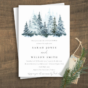 Watercolor Winter Forest Pine Couples Shower Invitation